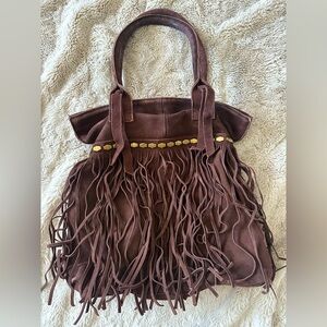 LUCKY BRAND Brown Fringe Suede Tote Bag